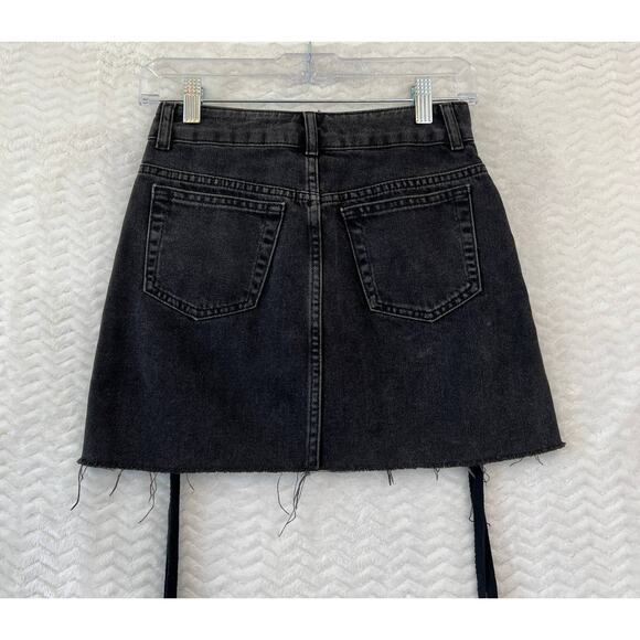 Topshop Moto Black Cutoff Demin Lace Up Edgy Biker Grunge Mini Skirt Womens 4 - Picture 4 of 12